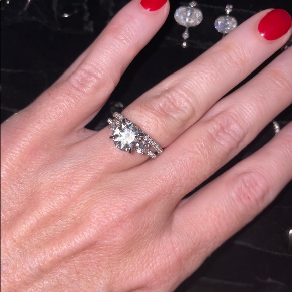 DEPOSIT- for Romantic 3.5tcw (D, VVS1) 3 Stone Moissanite Ring with pave - Picture 13 of 13